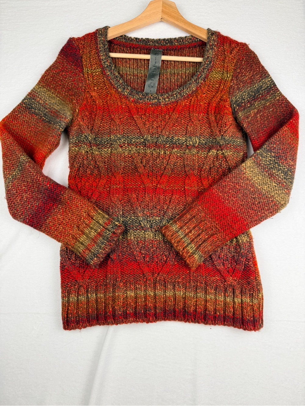Anthropologie Red Multi Cable-Knit Crewneck Sweater